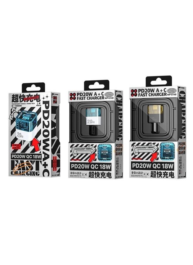 WEKOME - 20W USB+USB-C/Type-C Dual Port Transparent Charger, Specifications: US Plug - Image 1