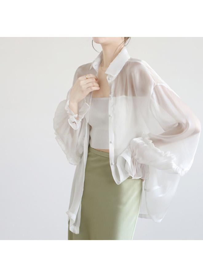 VUELO Sun-protective Clothing Women's Summer Lotus Leaf Lace Sleeve Shirt Collar Gentle Elegant Super Fairy Western Style Perspective Lazy Chiffon Cardigan  - Image 3