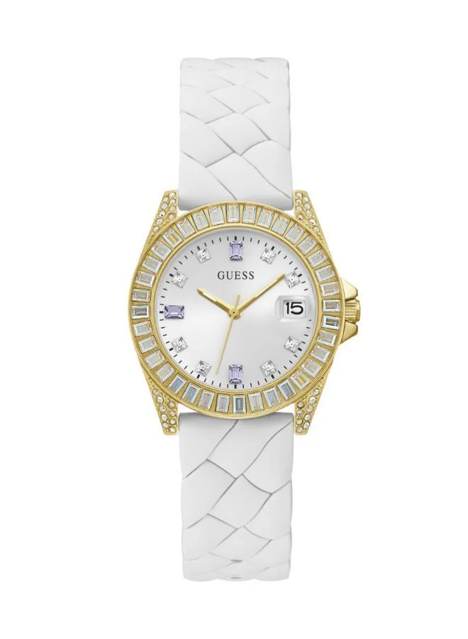 GUESS Baguette Crystal Dial & Braided Silicone Strap Watch