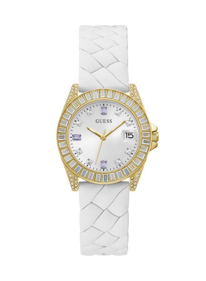 GUESS Baguette Crystal Dial & Braided Silicone Strap Watch - Image 1
