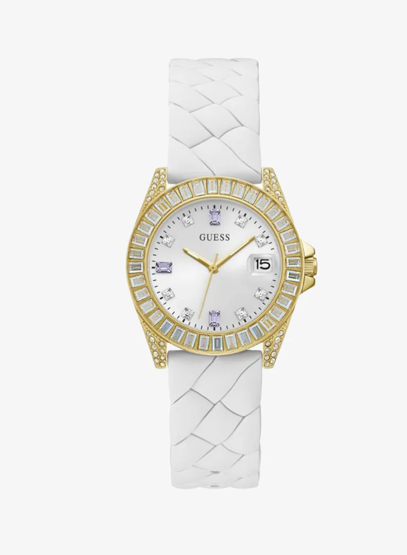 Baguette Crystal Dial & Braided Silicone Strap Watch