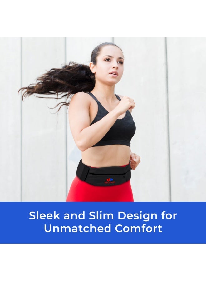 حزام رياضي مضاد للاهتزاز - حزام خصر مقاوم للماء والعرق لهواتف محمولة (مقاس 31-43 بوصة) | تخزين آمن للمفاتيح والبطاقات | تصميم خفيف للماراثون والدراوة والتمارين الخارجية | أسود - Image 4