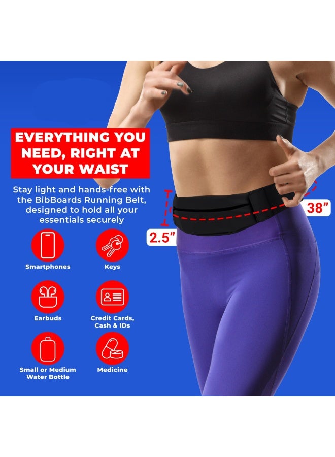 حزام رياضي مضاد للاهتزاز - حزام خصر مقاوم للماء والعرق لهواتف محمولة (مقاس 31-43 بوصة) | تخزين آمن للمفاتيح والبطاقات | تصميم خفيف للماراثون والدراوة والتمارين الخارجية | أسود - Image 2