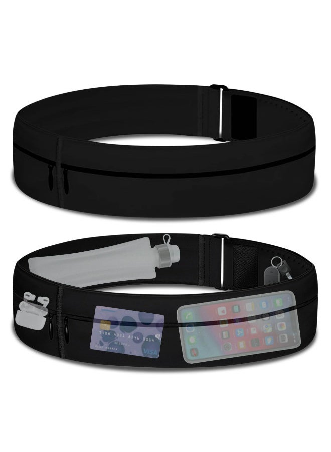 حزام رياضي مضاد للاهتزاز - حزام خصر مقاوم للماء والعرق لهواتف محمولة (مقاس 31-43 بوصة) | تخزين آمن للمفاتيح والبطاقات | تصميم خفيف للماراثون والدراوة والتمارين الخارجية | أسود - Image 1