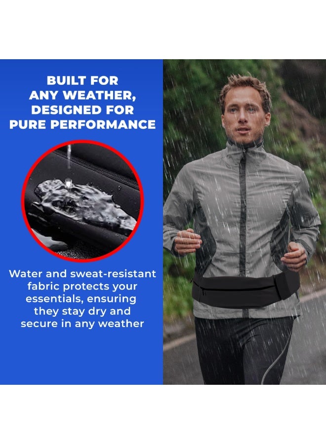 حزام رياضي مضاد للاهتزاز - حزام خصر مقاوم للماء والعرق لهواتف محمولة (مقاس 31-43 بوصة) | تخزين آمن للمفاتيح والبطاقات | تصميم خفيف للماراثون والدراوة والتمارين الخارجية | أسود - Image 5