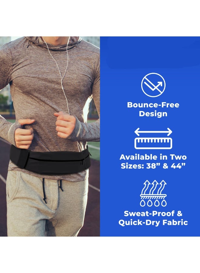 حزام رياضي مضاد للاهتزاز - حزام خصر مقاوم للماء والعرق لهواتف محمولة (مقاس 31-43 بوصة) | تخزين آمن للمفاتيح والبطاقات | تصميم خفيف للماراثون والدراوة والتمارين الخارجية | أسود - Image 3