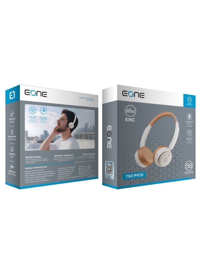 EONE 750 PICO Wireless Headphones, Bluetooth 6.0, ENC Noise Cancellation Technology, 58 Hour Battery Life, Type-C Charging, Black - Image 2