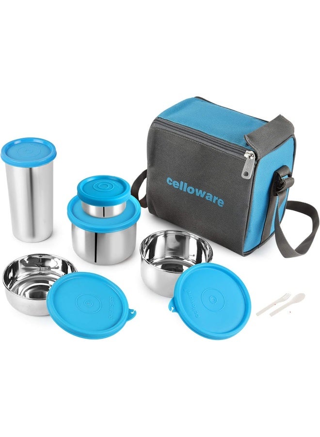 Cello مجموعة علب غداء ستيلا ستينلس ستيل 5 قطع، زرقاء - Image 1