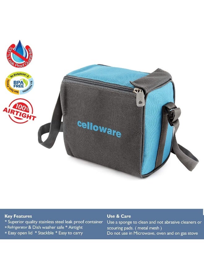 Cello مجموعة علب غداء ستيلا ستينلس ستيل 5 قطع، زرقاء - Image 3