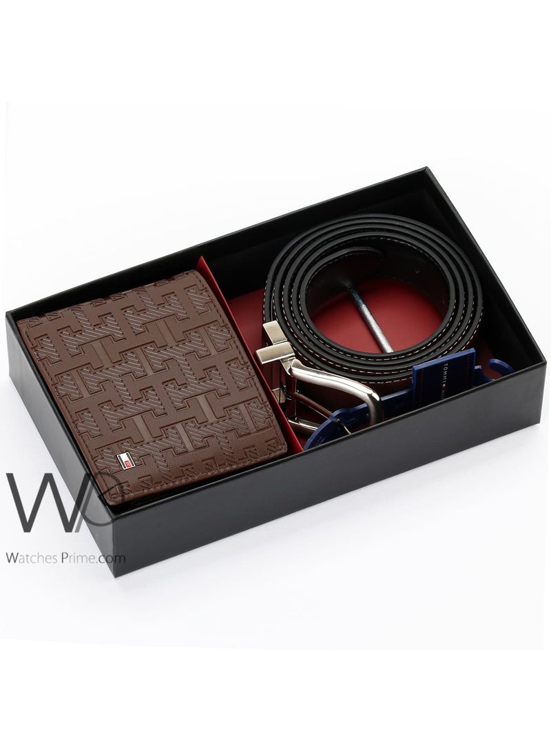 Tommy Hilfiger Denim طقم هدية رجالي تومي هيلفيغر محفظة جلدية وحزام بني - بني - Image 3