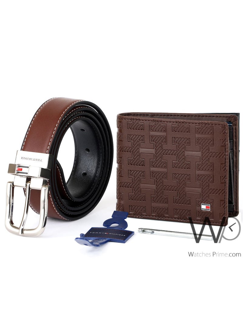Tommy Hilfiger Denim طقم هدية رجالي تومي هيلفيغر محفظة جلدية وحزام بني - بني - Image 4