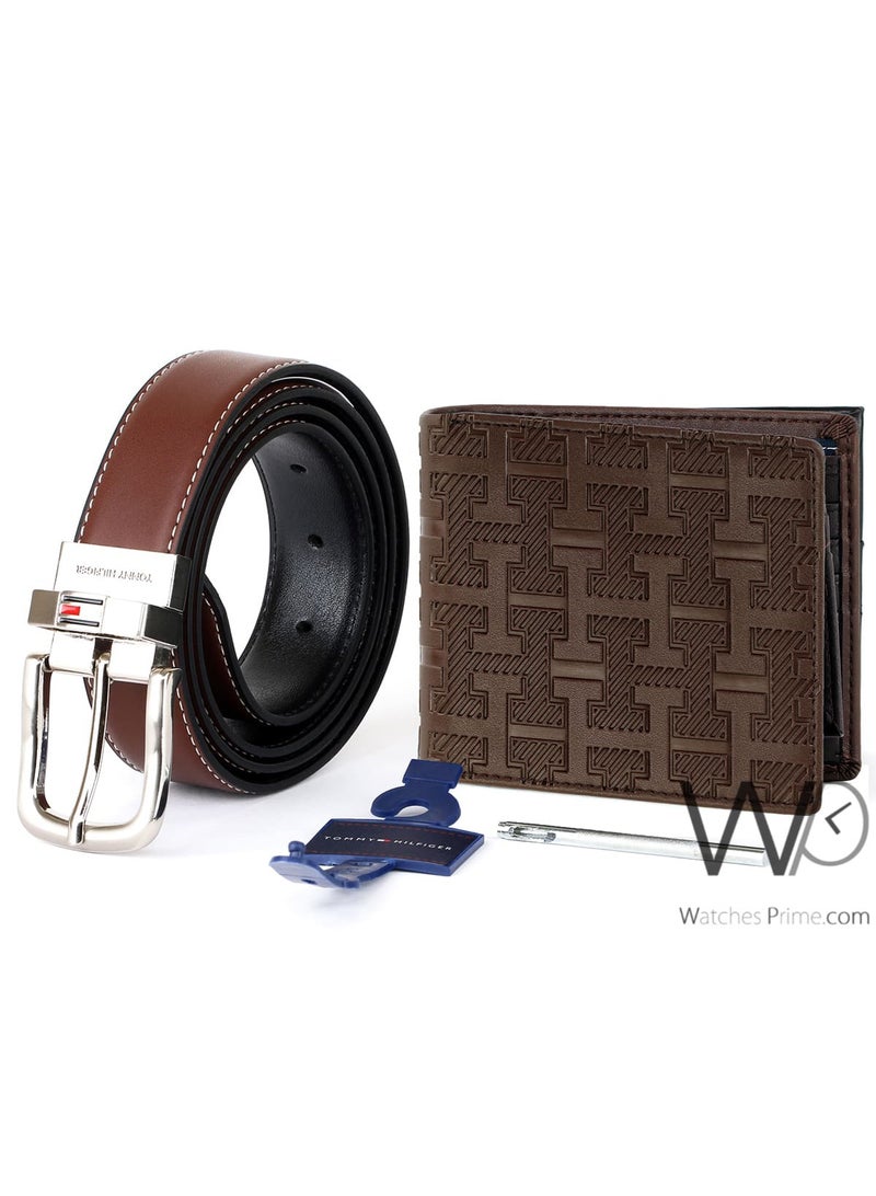 Tommy Hilfiger Denim طقم هدية رجالي تومي هيلفيغر محفظة جلدية وحزام بني - بني - Image 5