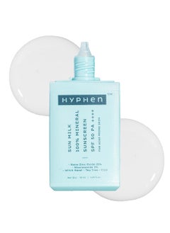 HYPHEN Sun Milk 100% Mineral Sunscreen Spf 50 Pa++++ Uv+ Bluelight Protection, 25% Nano Zinc Oxide | Sensitive, Acne Prone & Oily Skin, Water Resistant Sun Protect - 50 Ml  - Image 1