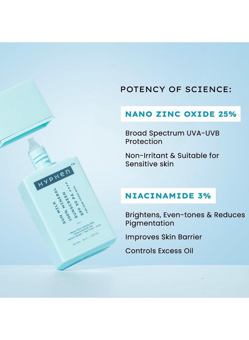 HYPHEN Sun Milk 100% Mineral Sunscreen Spf 50 Pa++++ Uv+ Bluelight Protection, 25% Nano Zinc Oxide | Sensitive, Acne Prone & Oily Skin, Water Resistant Sun Protect - 50 Ml - Image 5