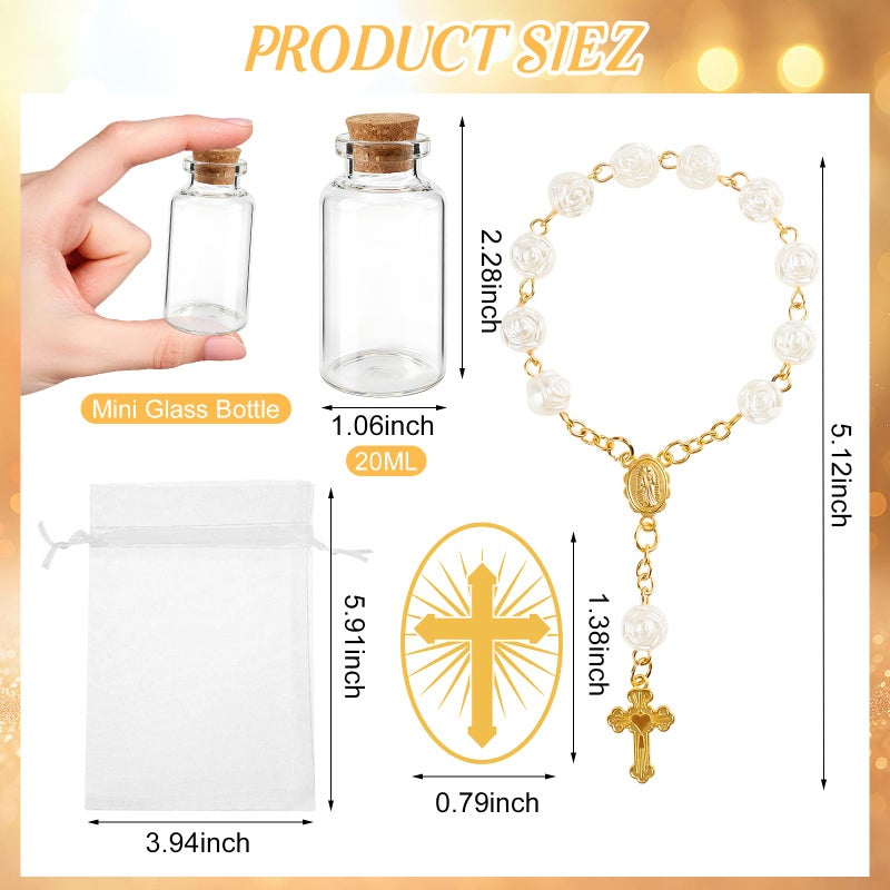 Nlicrst 36 Sets Holy Water Bottle for Baptism Favors Guests, with Catholic Holy Water Container Rosary Beads Cross & Organza Bag for Church Christening First Communion Gifts Jerusalem Wedding (20 ml) - Image 2