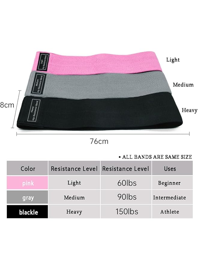 ECVV 3Pcs Exercise Resistance Bands for Legs and Butt Fabric Exercise Loop Bands Gym Fitness Yoga Strap Non Slip 3 Resistance Level Workout Bands for Women Men - Image 5