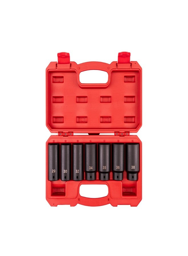 TEKTON 1/2 Inch Drive Deep 6-Point Axle Nut Impact Socket Set with Case, 7-Piece (29-38 mm) | SID92340 - Image 1