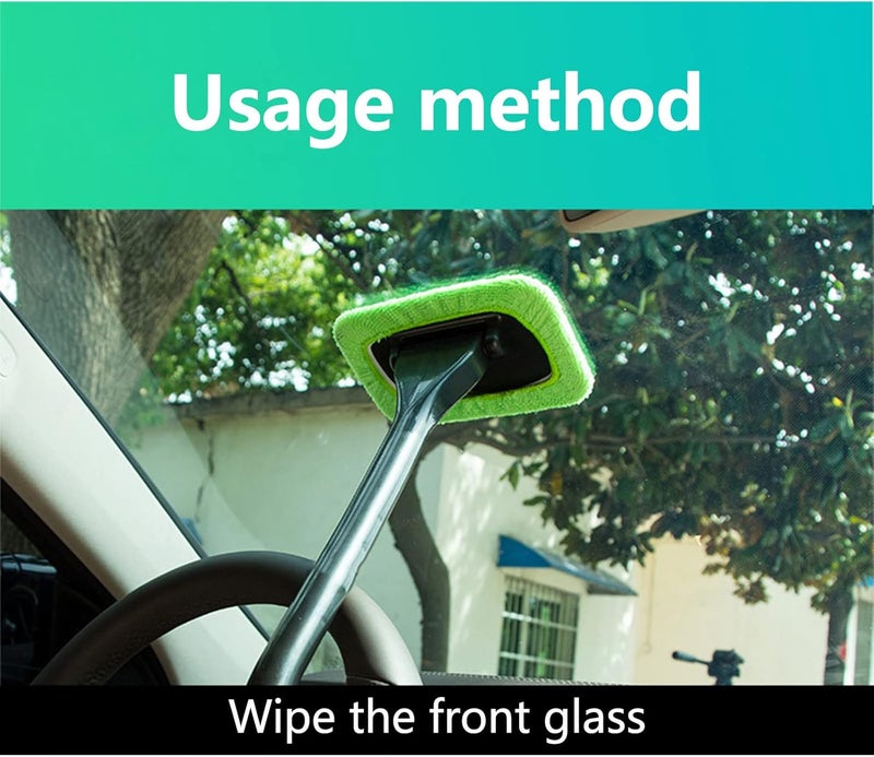 klarako Microfiber Windshield Cleaner Tool, Reusable and Washable Microfiber Wiper, Windshield Cleaning Brushes with Detachable Handle, Window Windscreen Cleaning Towel (Green) - Image 3