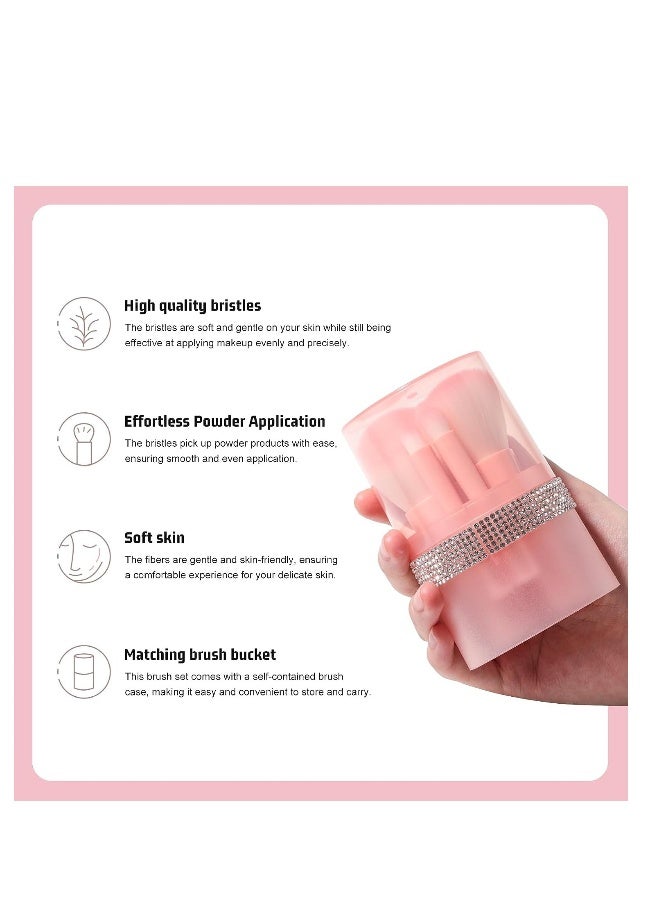 Generic Travel Mini Makeup Brushes Set, Short Portable Travel Brush With Diamond Case, for Contour Blush Foundation Powder Concealers Eye Shadows, Pink 5PCS - Image 2