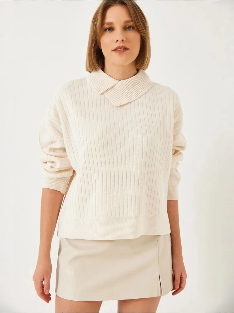 Bianco Lucci LUCCI Ribbed Shawl Collar Sweater