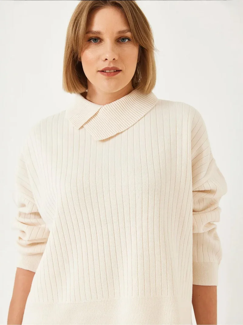 Bianco Lucci LUCCI Ribbed Shawl Collar Sweater