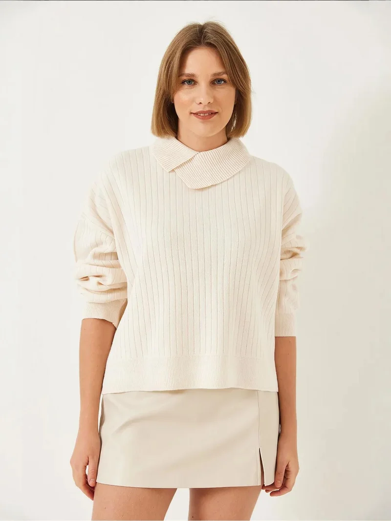 Bianco Lucci LUCCI Ribbed Shawl Collar Sweater