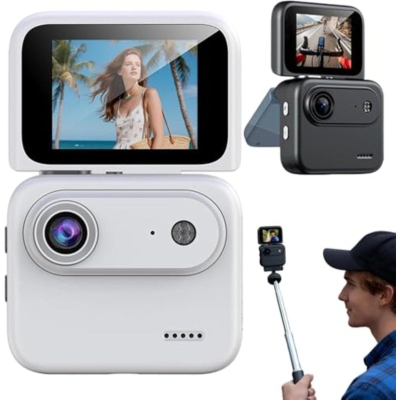 4K Action Camera with Flip Screen, 360° Panoramic WiFi Sports Camera for Vlogging, Anti-Shake POV Cam for Cycling and Moto, 800mAh Battery, Waterproof Case Compatible White - Image 1