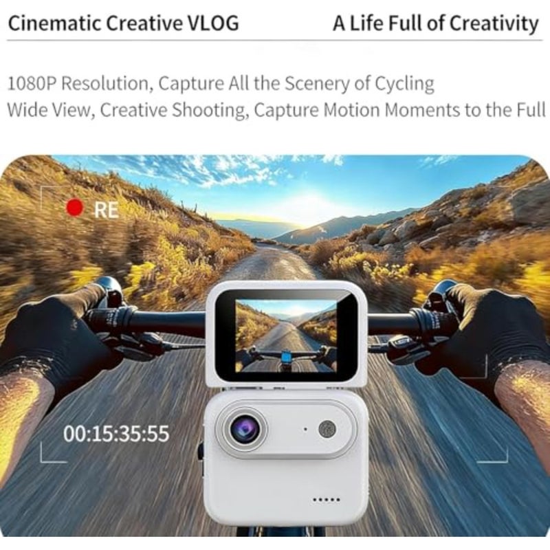 4K Action Camera with Flip Screen, 360° Panoramic WiFi Sports Camera for Vlogging, Anti-Shake POV Cam for Cycling and Moto, 800mAh Battery, Waterproof Case Compatible White - Image 4