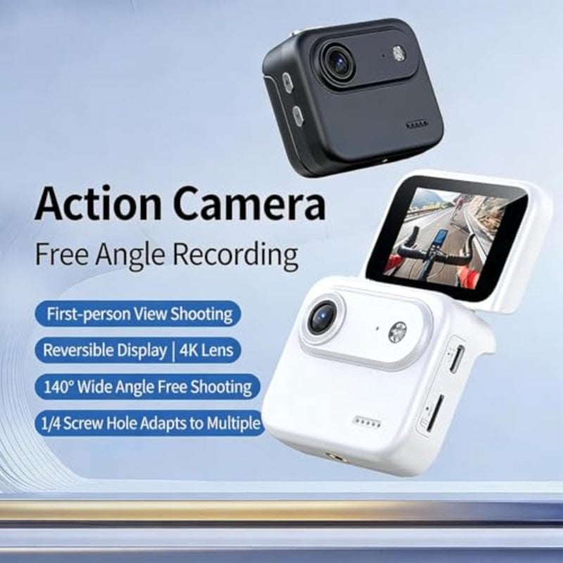 4K Action Camera with Flip Screen, 360° Panoramic WiFi Sports Camera for Vlogging, Anti-Shake POV Cam for Cycling and Moto, 800mAh Battery, Waterproof Case Compatible White - Image 2