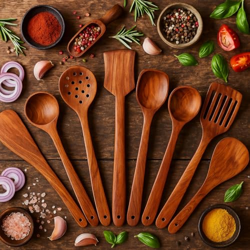 Kundi Handmade Wooden Non-Stick Serving and Cooking Spoon (Set of 7) - 90 Cm - Image 3