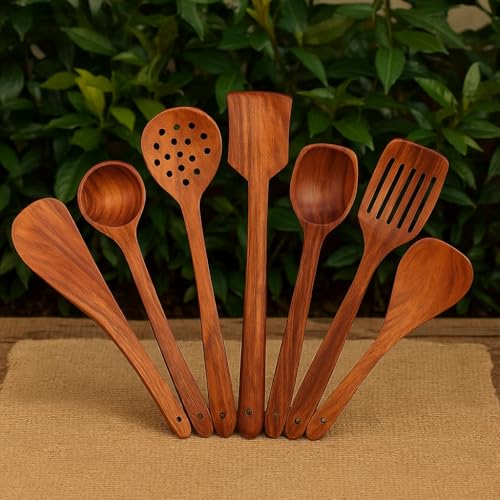 Kundi Handmade Wooden Non-Stick Serving and Cooking Spoon (Set of 7) - 90 Cm - Image 2