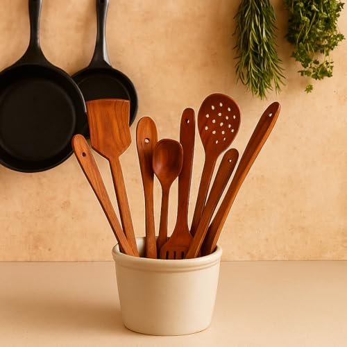 Kundi Handmade Wooden Non-Stick Serving and Cooking Spoon (Set of 7) - 90 Cm - Image 4