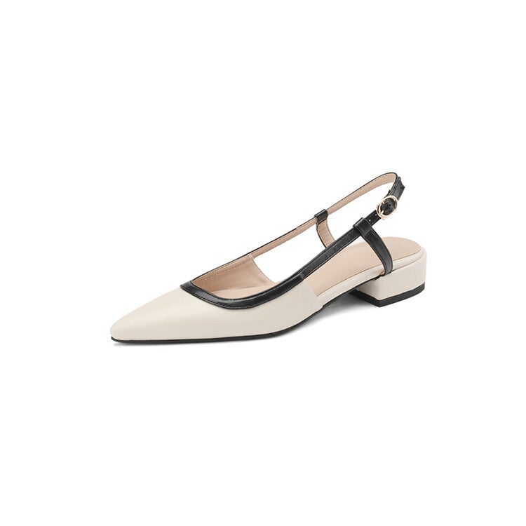 Color Block Pointed Toe Low Heel Large Size Women'S Shoes Closed Toe Back Empty Sandals 765 - Image 3