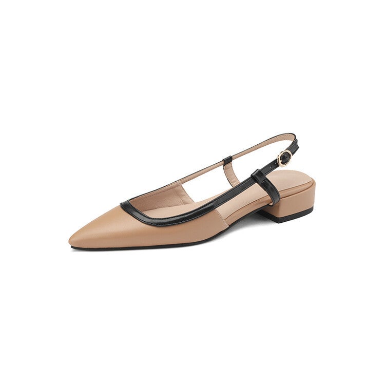 Color Block Pointed Toe Low Heel Large Size Women'S Shoes Closed Toe Back Empty Sandals 765 - Image 4