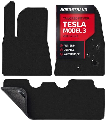 Nordstrand Floor Mats for Tesla Model 3 2023-2017 - Custom 3D Fit - 1st & 2nd Row - Set of 3 - Nylon Anti-Slip Backing - 30oz Heavy Duty Carpet Mat - All Weather Car Liner Floormats - Image 1