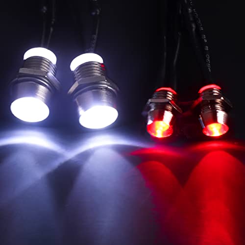 HobbyPark 4 LEDs RC Car Light Headlights Taillight Kit Accessories for Traxxas Slash 4X4 2WD Rustler VXL 4Tec 2.0 Arrma HSP Tamiya Redcat RC4WD Axial SCX10 Truck Tank Crawler(2 Red +2 White) - Image 3
