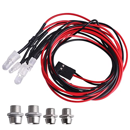 HobbyPark 4 LEDs RC Car Light Headlights Taillight Kit Accessories for Traxxas Slash 4X4 2WD Rustler VXL 4Tec 2.0 Arrma HSP Tamiya Redcat RC4WD Axial SCX10 Truck Tank Crawler(2 Red +2 White) - Image 5