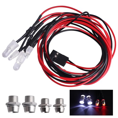 HobbyPark 4 LEDs RC Car Light Headlights Taillight Kit Accessories for Traxxas Slash 4X4 2WD Rustler VXL 4Tec 2.0 Arrma HSP Tamiya Redcat RC4WD Axial SCX10 Truck Tank Crawler(2 Red +2 White) - Image 1