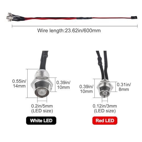 HobbyPark 4 LEDs RC Car Light Headlights Taillight Kit Accessories for Traxxas Slash 4X4 2WD Rustler VXL 4Tec 2.0 Arrma HSP Tamiya Redcat RC4WD Axial SCX10 Truck Tank Crawler(2 Red +2 White) - Image 2