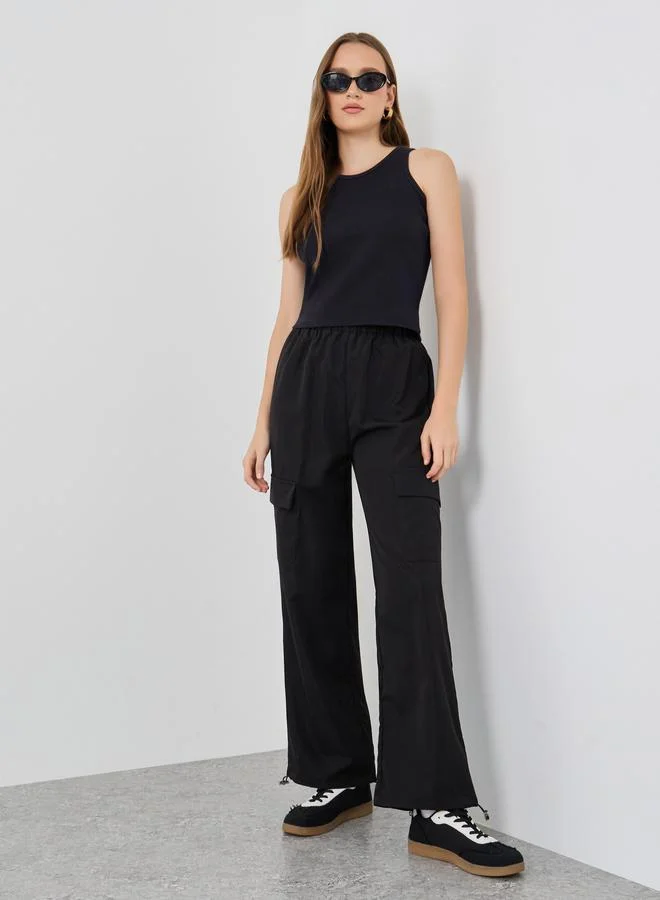 Take Two Take Two Solid Wide Leg Cargo Pockets Pants