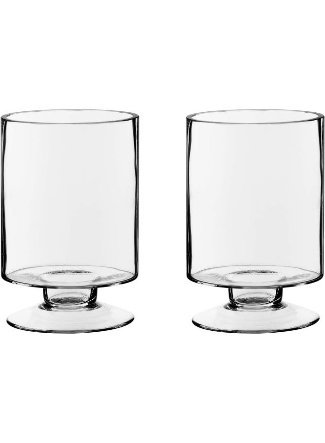 CYS EXCEL Glass Hurricane Pillar Candle Holders H6 W375 2 PCS  Multiple Size Choices Short Stem Candle Jars  Stemmed Glass Cylinder Candle Vase - Image 2