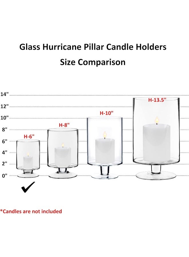 CYS EXCEL Glass Hurricane Pillar Candle Holders H6 W375 2 PCS  Multiple Size Choices Short Stem Candle Jars  Stemmed Glass Cylinder Candle Vase - Image 4
