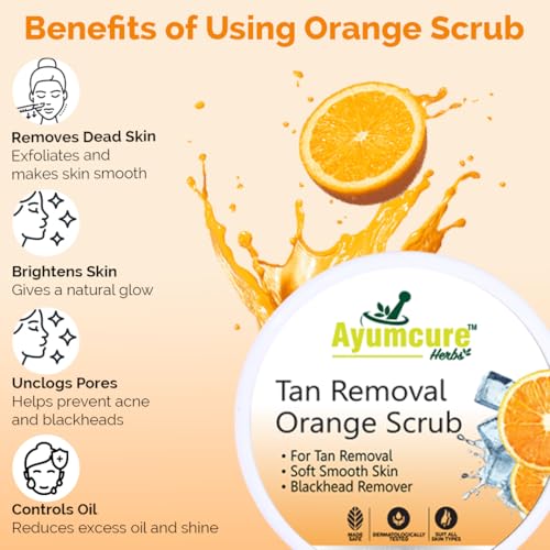 Ayumcure Orange Tan Removal Face Scrub for Men & Women | 100G | Vitamin C & Walnut Exfoliator | Brightens Skin, Removes Dead Cells & Blackheads | Smooth and Clear Complexation, Give Instant Glow - Image 4