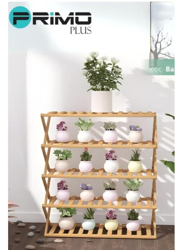 بريمو بلس رف أحذية من الخيزران مكون من 5 طبقات قابل للطي - Image 2