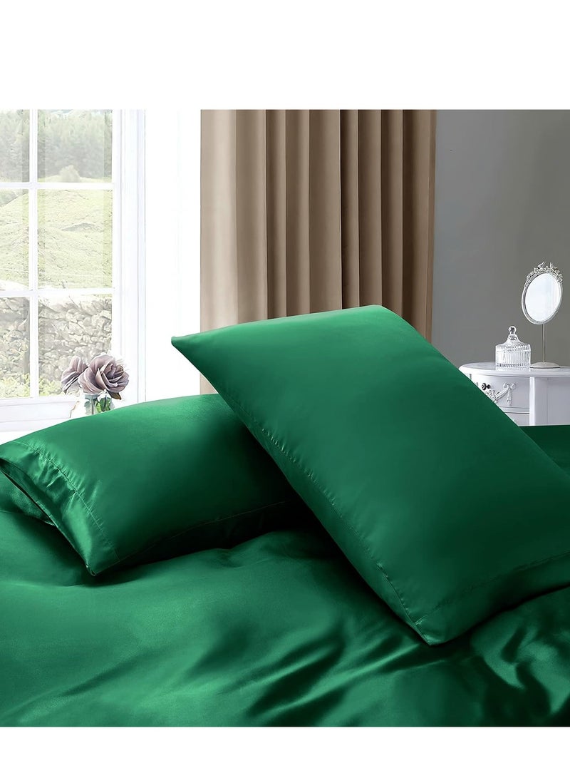 Bedding Duvet Cover Sets, 3 Pieces Satin Bedding Set, Queen Size Silky Duvet Covers Collection, 1x Cooling Duvet Cover 90x90 Inches and 2 Pillowcases, Comforter Not Included - Green  - Image 2