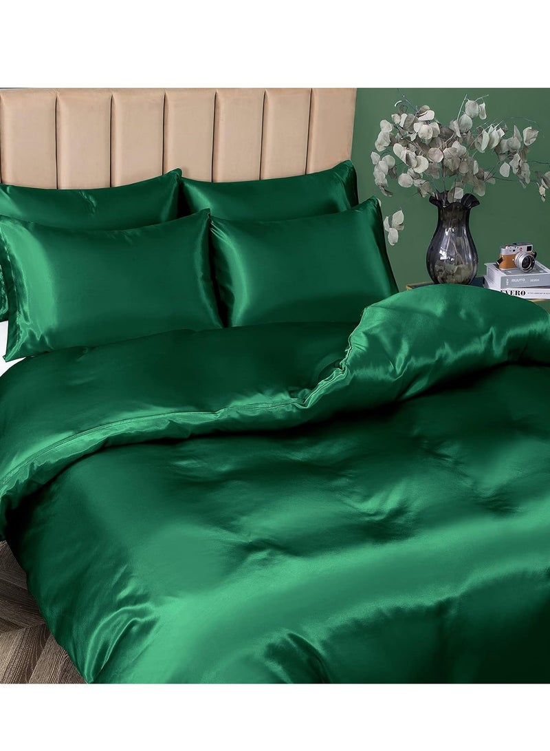 Bedding Duvet Cover Sets, 3 Pieces Satin Bedding Set, Queen Size Silky Duvet Covers Collection, 1x Cooling Duvet Cover 90x90 Inches and 2 Pillowcases, Comforter Not Included - Green  - Image 3