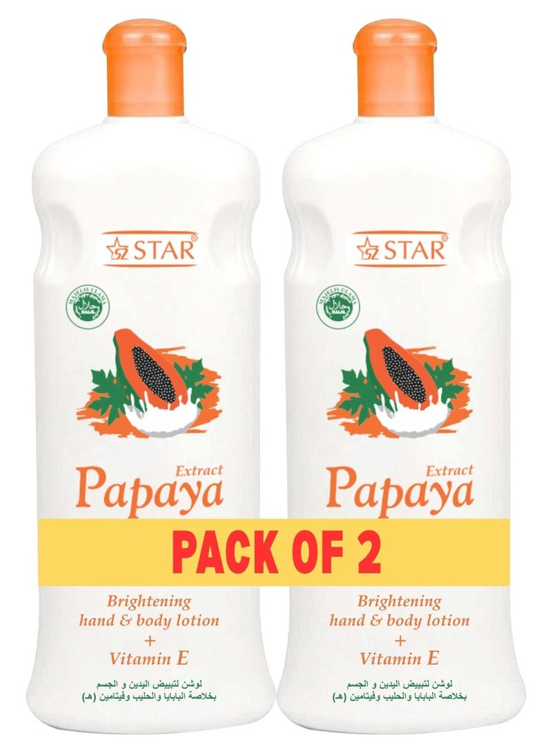 SZ Star Original Papaya Milk Extract Nourishing Body Lotion – Deep Hydration & Skin Brightening Hand Lotion with Vitamin E – Soothes Dry Skin, Restores Radiance & Softness – Moisturizer For Hands, Face, Feet and Body (600ml x 2) - Image 1