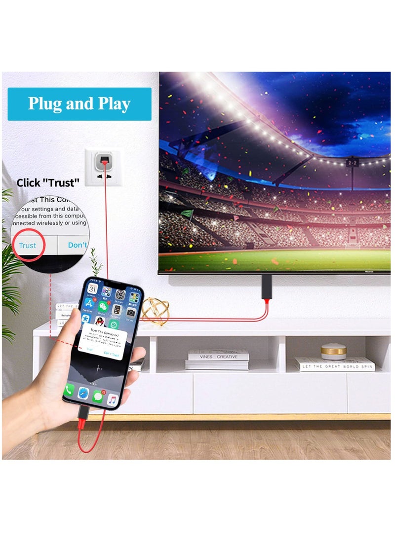 For Lightning to HDMI Cable for iPhone iPad iPod to TV Projector Monitor, [Apple MFi Certified] 1080P Digital AV Adapter Cord, 2m HDMI Adapter HDTV Cable with USB Charging Port, Sync Screen Converter - Image 4