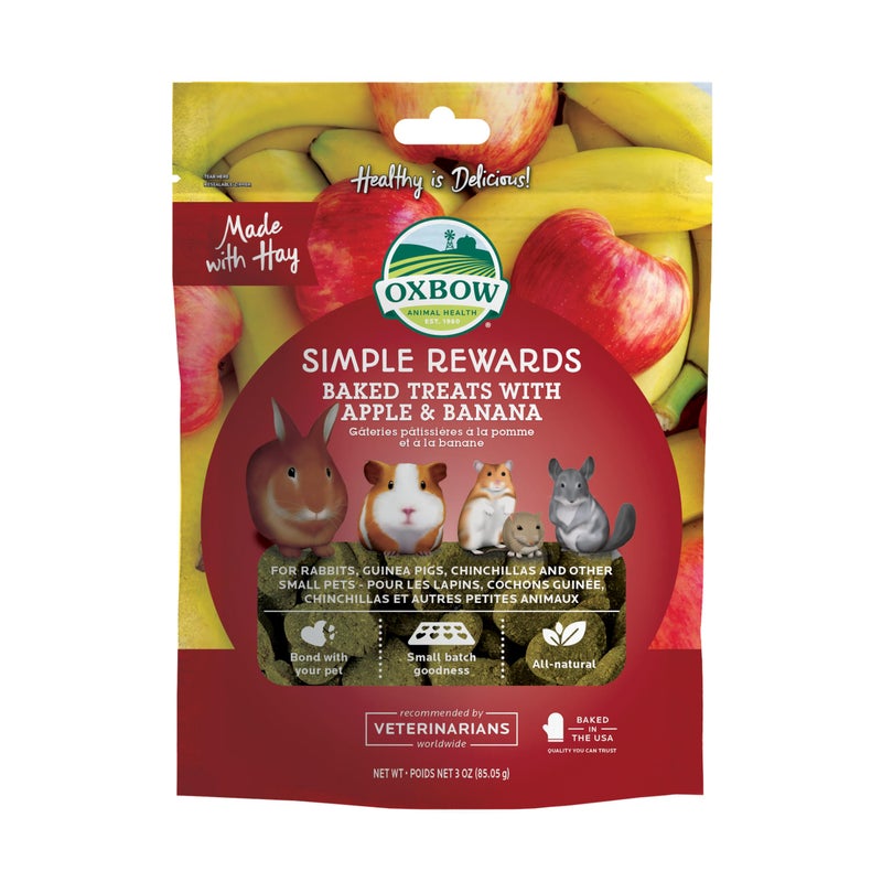 Oxbow Simple Rewards Apple Banana Treats, Timothy Hay Guinea Pig & Bunny Treats, Pet Snack, Made with Oxbow Guinea Pig Hay, Made in USA, Timothy for Rabbit, 3 oz Bag - Image 1