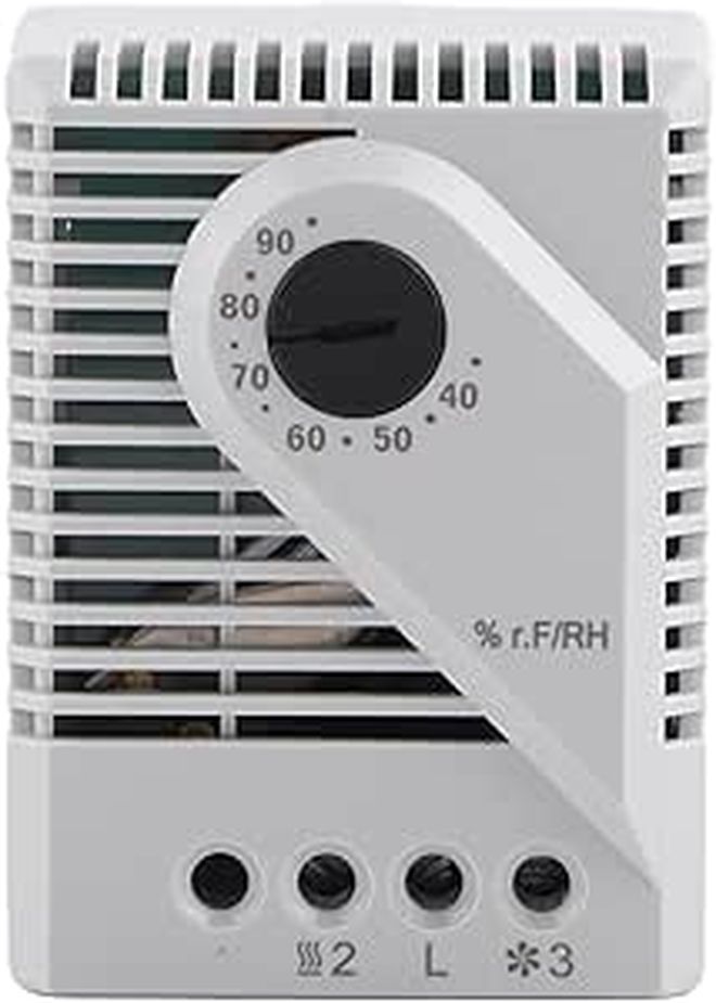 Hapivida Mechanical Humidity Controller Hygrostat 23 Pole Terminal 35mm Rail Mount PC Material Case Heat Resistant High Impact For Fan Heater TV Cabinet - Image 1